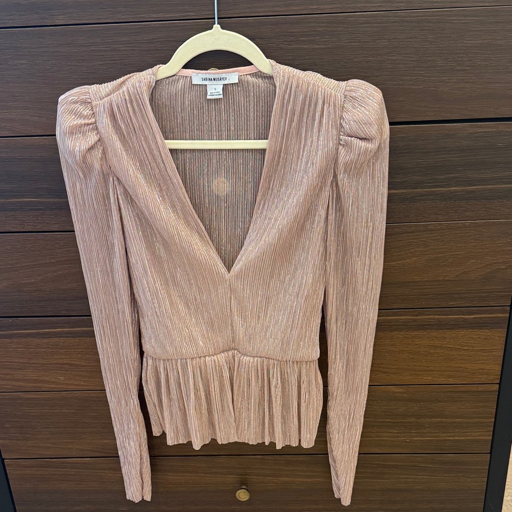 Sabina Musayev Metallic Blush Lurex Long Sleeve Top